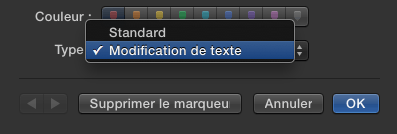 Lors de la modification du marqueur, bien choisir type : Modification de texte